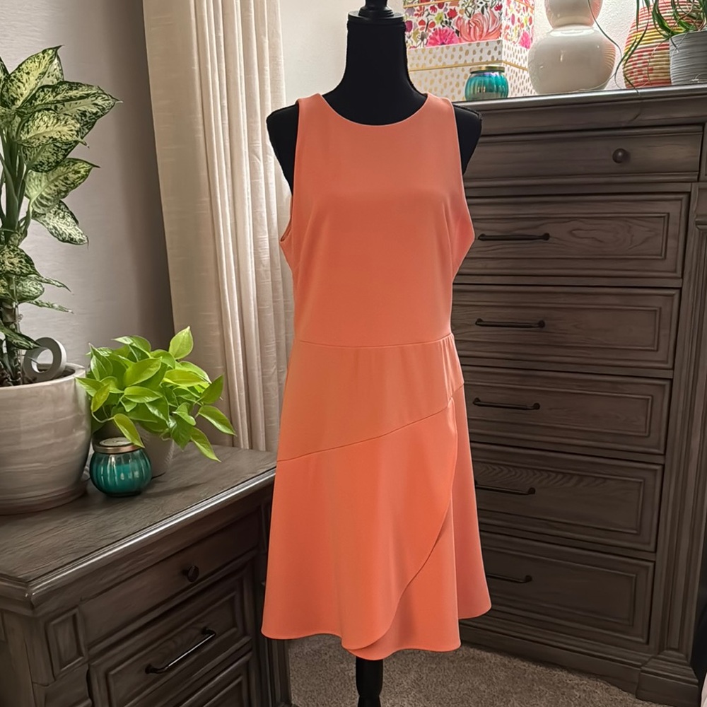Betsey Johnson Coral Flounce Dress – Size 12, Fit & Flare with Concealed Zipper